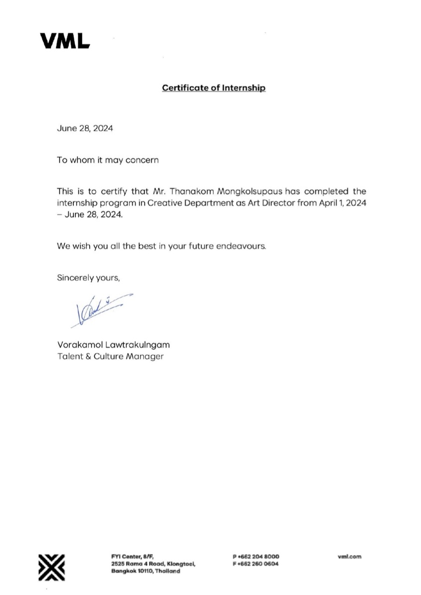 Certificate — VML AGENCY