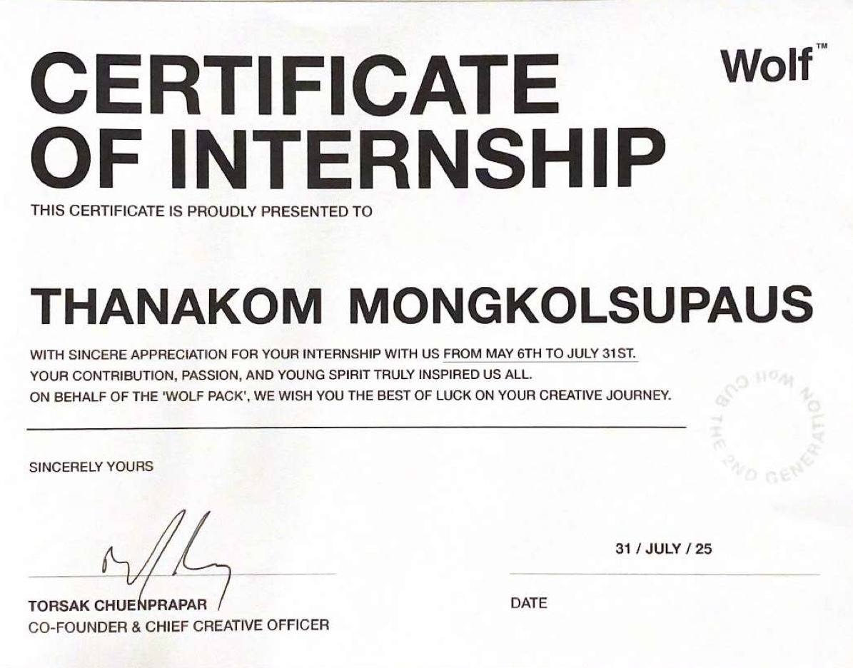 Certificate — WOLF BKK AGENCY